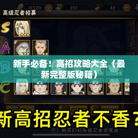 新手必备!高招攻略大全(最新完整版秘籍)