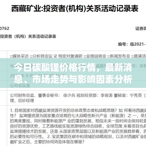 今日碳酸锂价格行情，最新消息、市场走势与影响因素分析