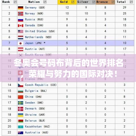冬奥会号码布背后的世界排名，荣耀与努力的国际对决！