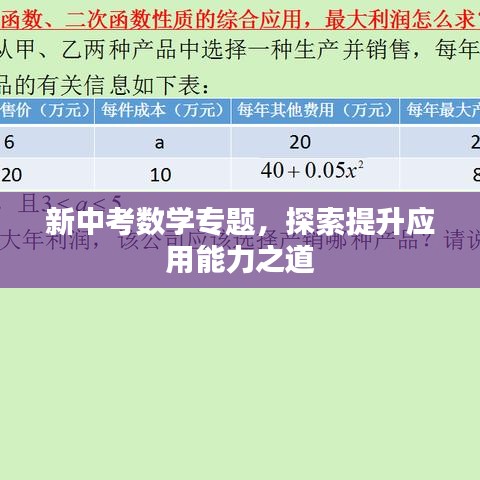 新中考数学专题，探索提升应用能力之道