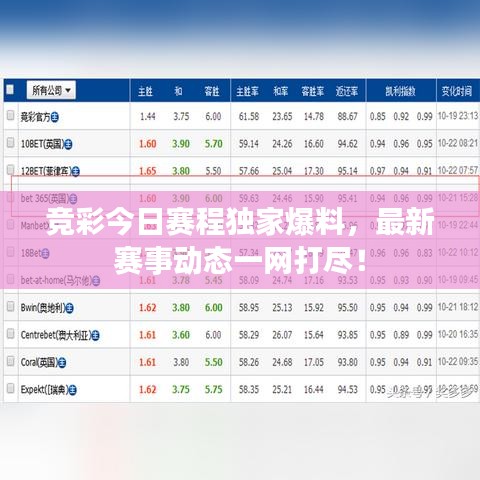 竞彩今日赛程独家爆料，最新赛事动态一网打尽！